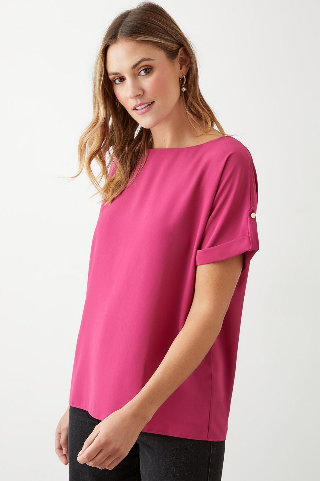 Pink Roll Sleeve Blouse image number 1