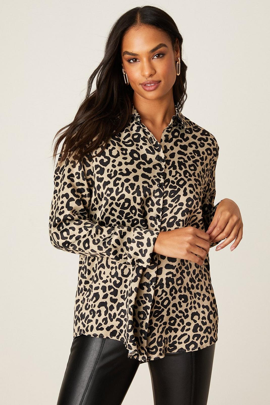 Cream Leopard Print Chiffon Long Sleeve Shirt