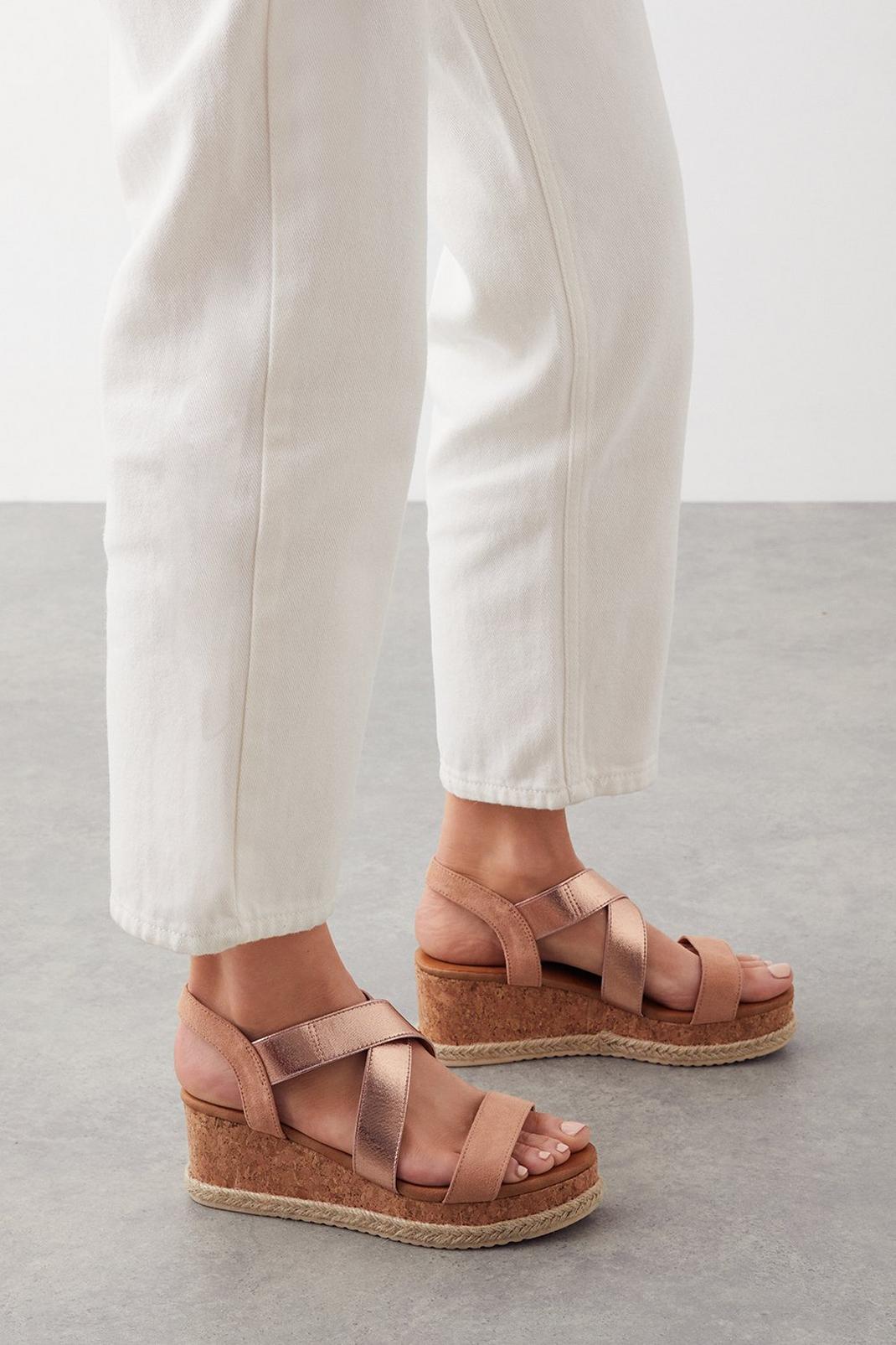 Rose gold Good For The Sole: Wide Fit Hannah Wedge Sandals image number 1