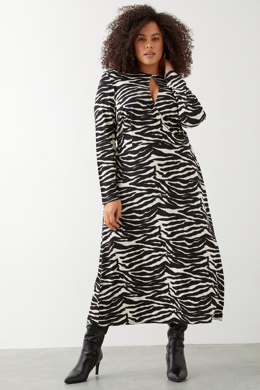 Mono Curve Zebra Keyhole Midi Dress image number 1