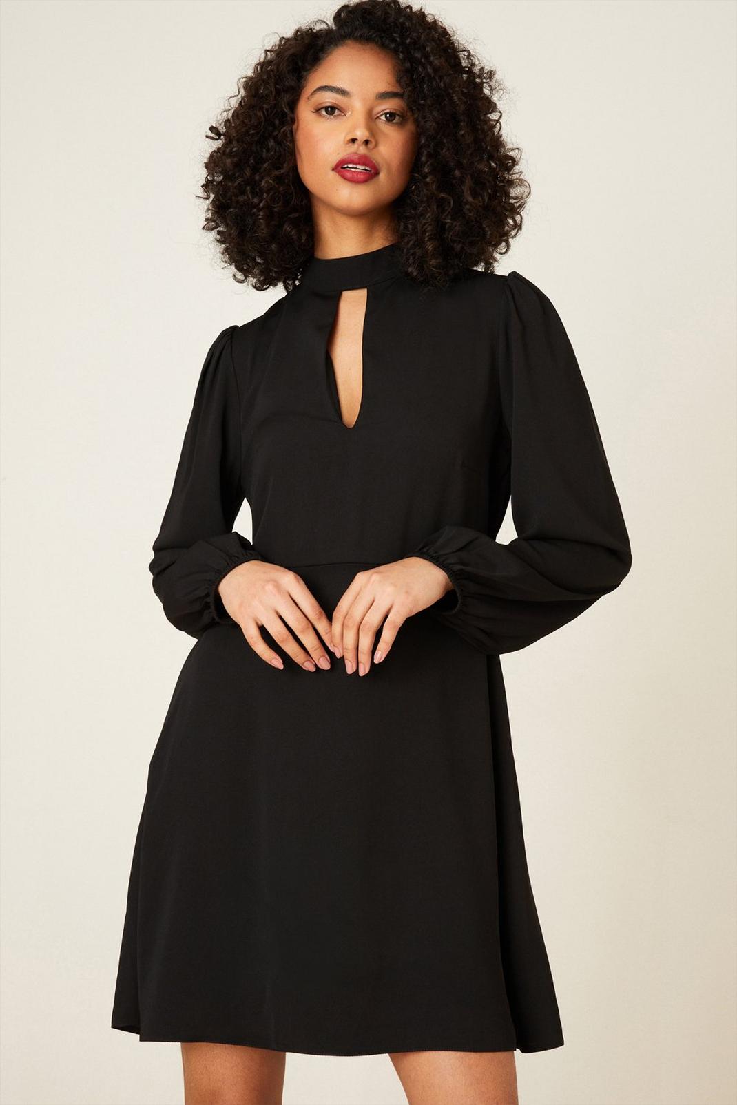 Black Keyhole Long Sleeve Mini Dress image number 1