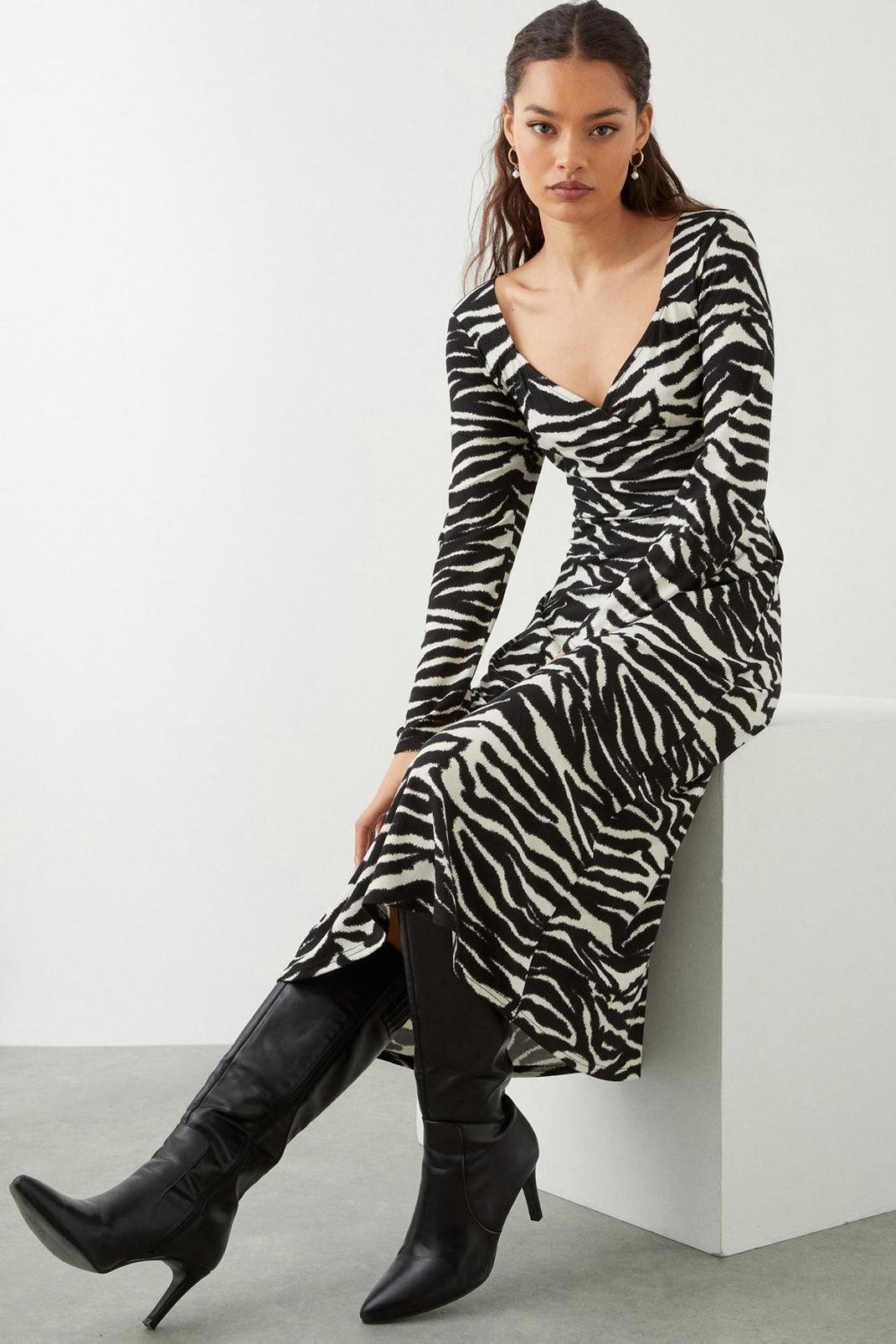 Petite Zebra Print Wrap Midi Dress image number 1
