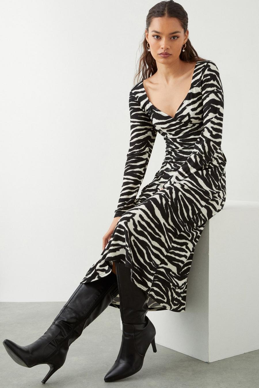 Petite Zebra Print Wrap Midi Dress 