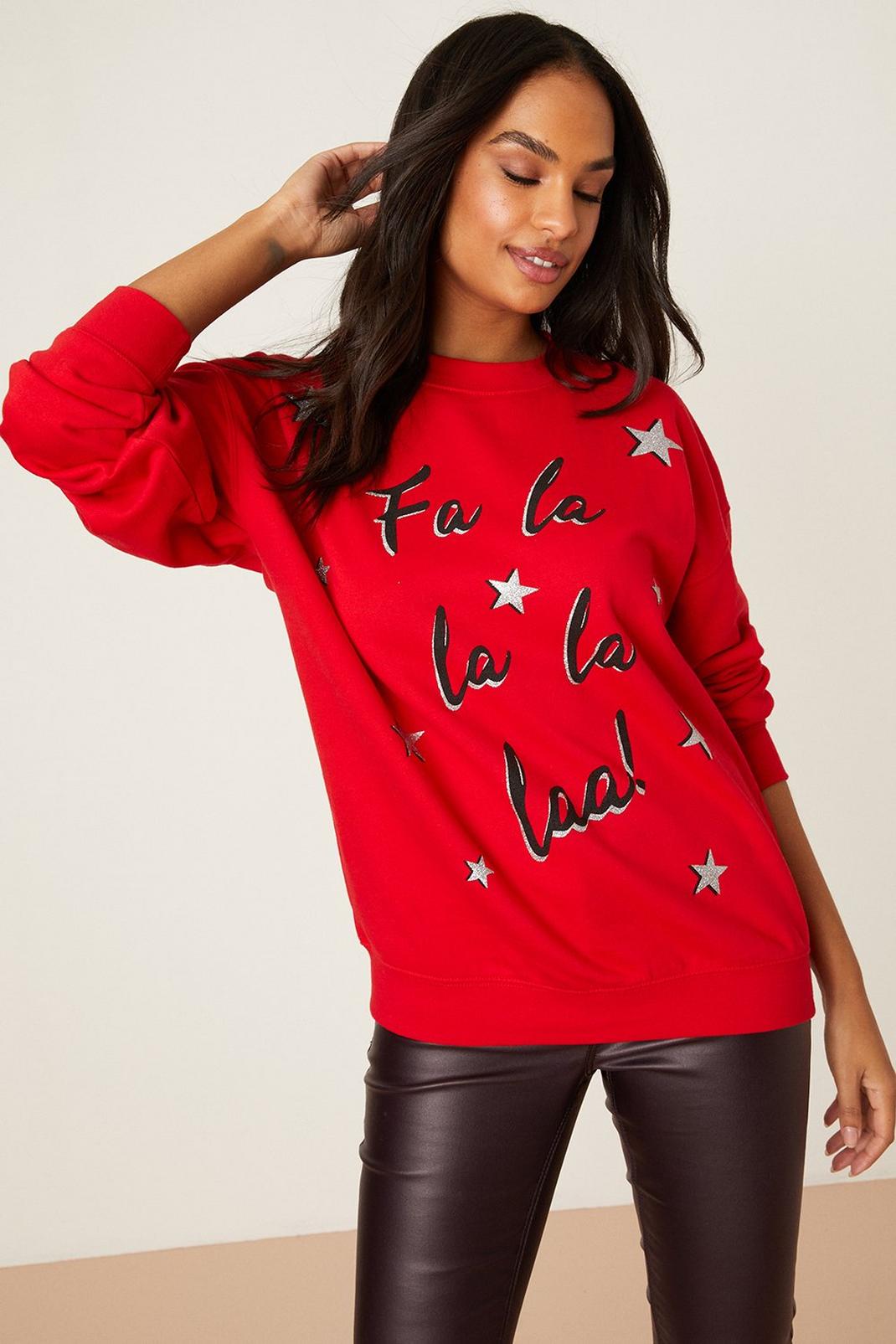 Red Fa La La La Christmas Sweatshirt image number 1