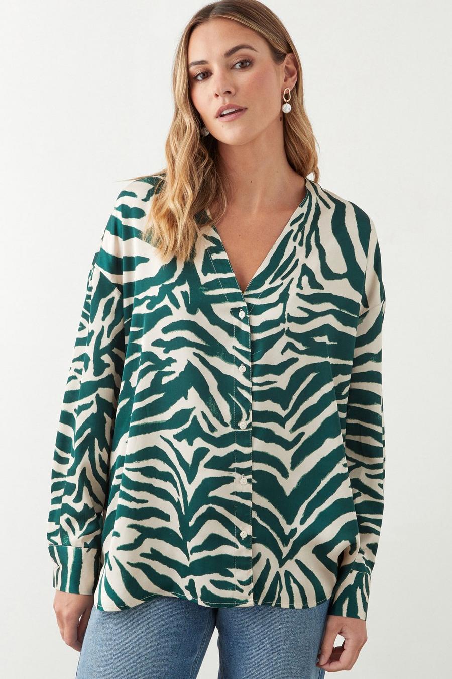 Green Zebra Collarless Shirt