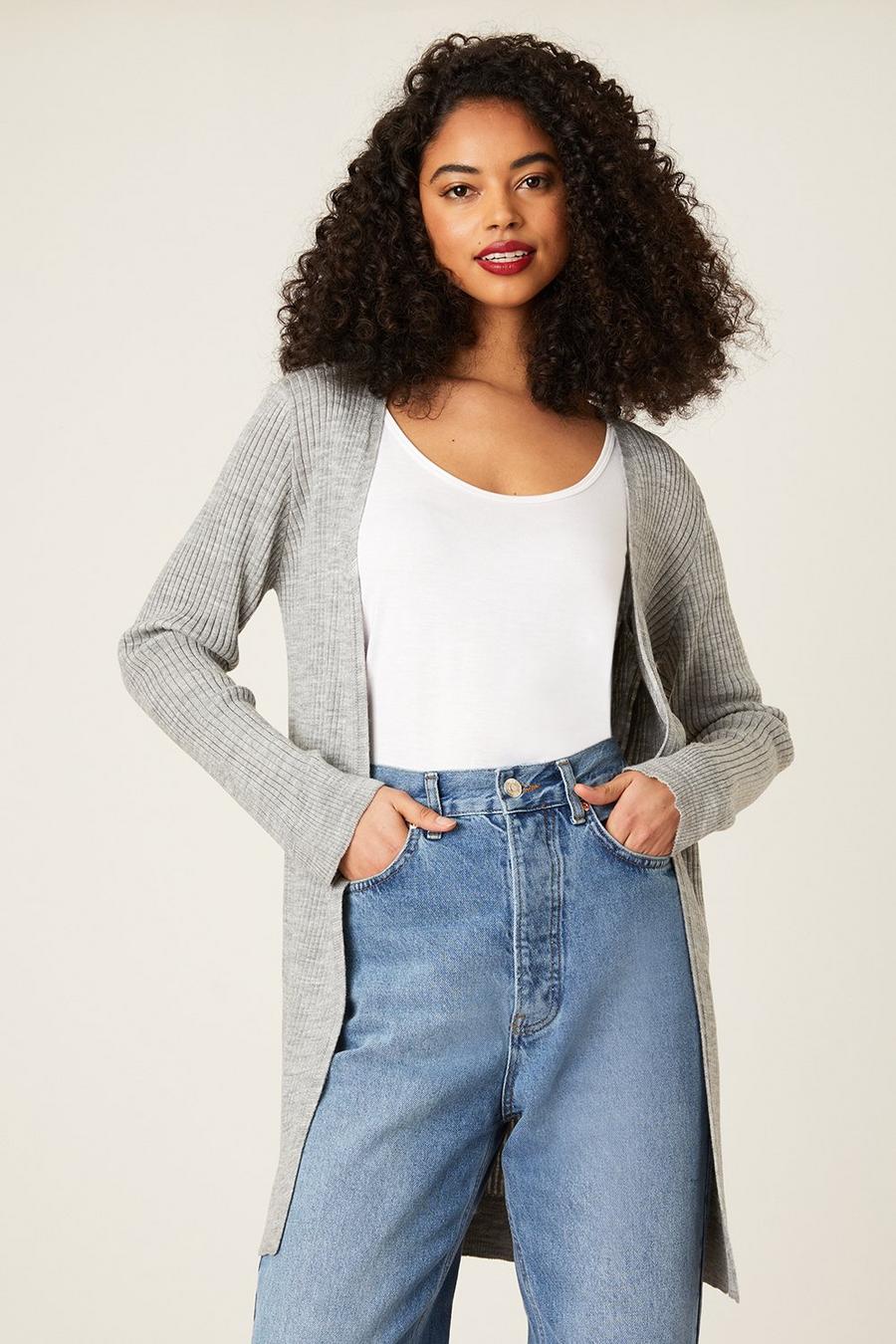 Ribbed Knitted Midi Cardigan