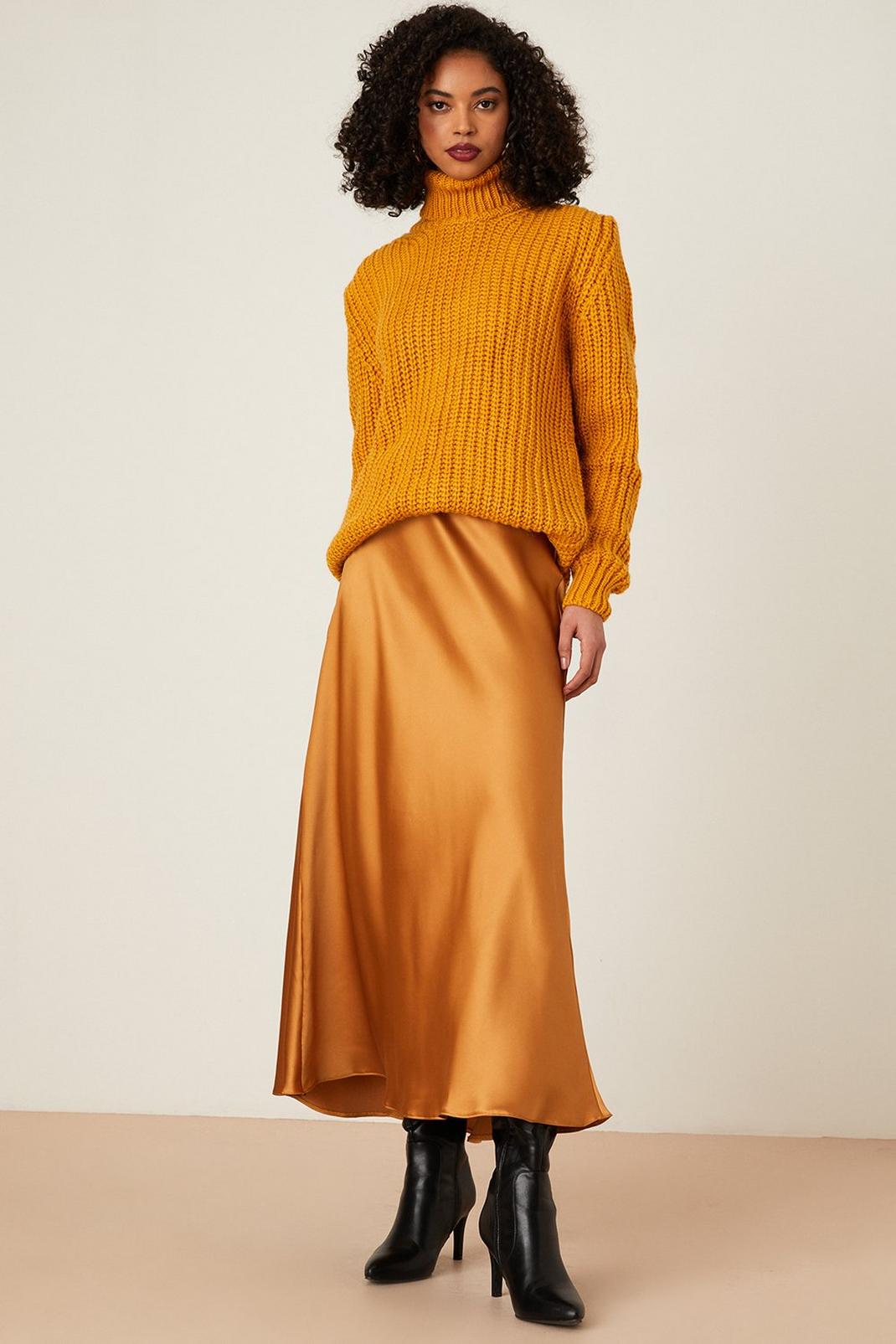 Mustard Petite Chunky Roll Neck Jumper image number 1