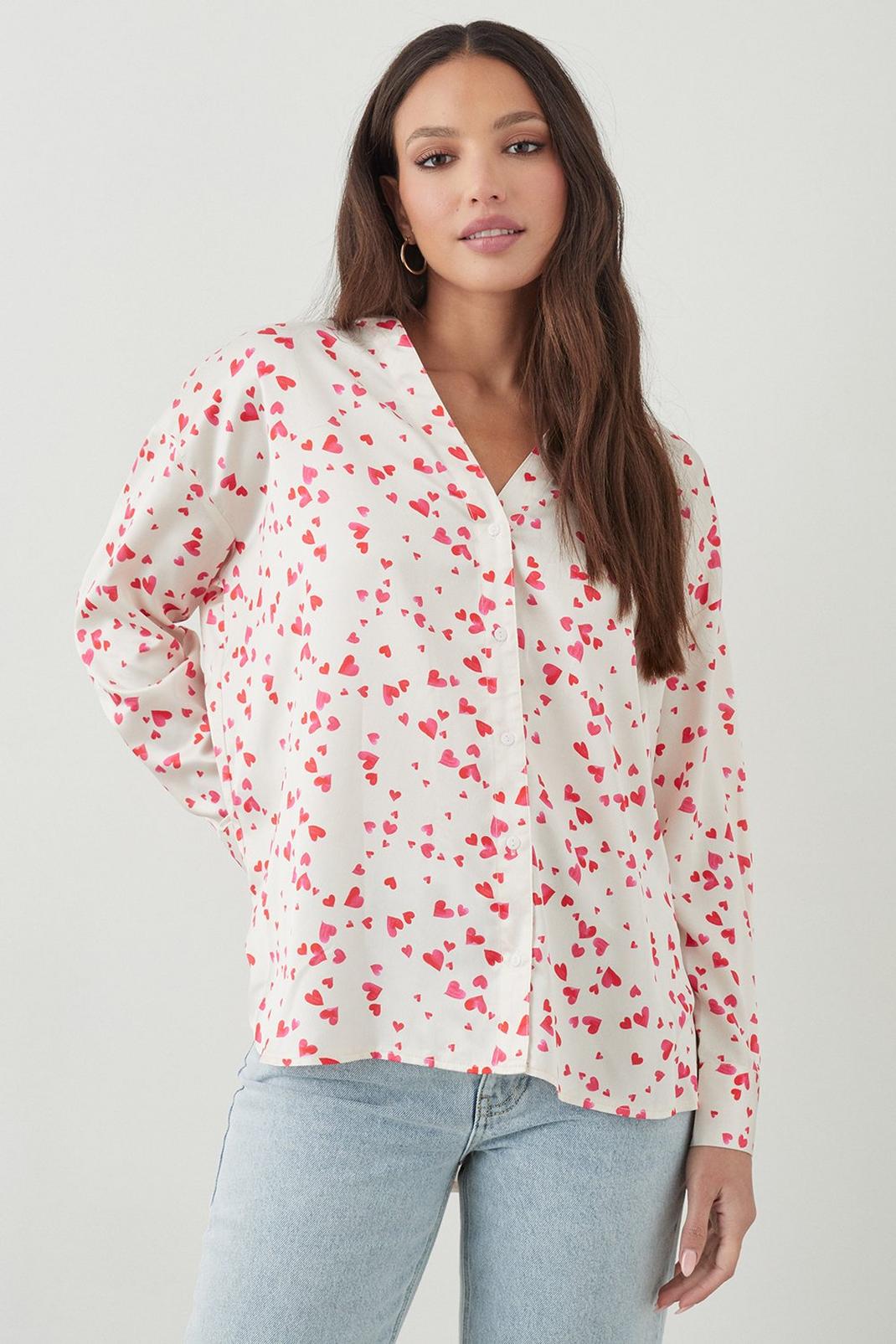 Ivory Heart Collarless Shirt image number 1