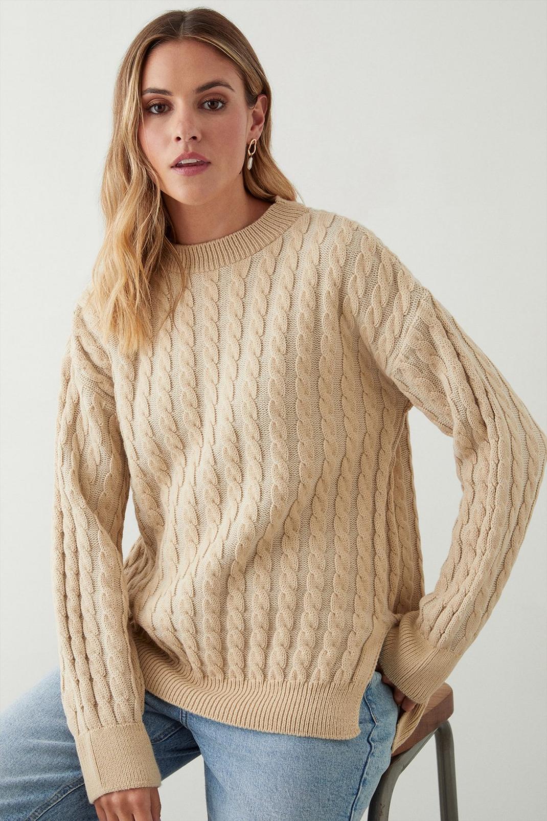 Neutral Plaited Cable Jumper With Side Splits image number 1