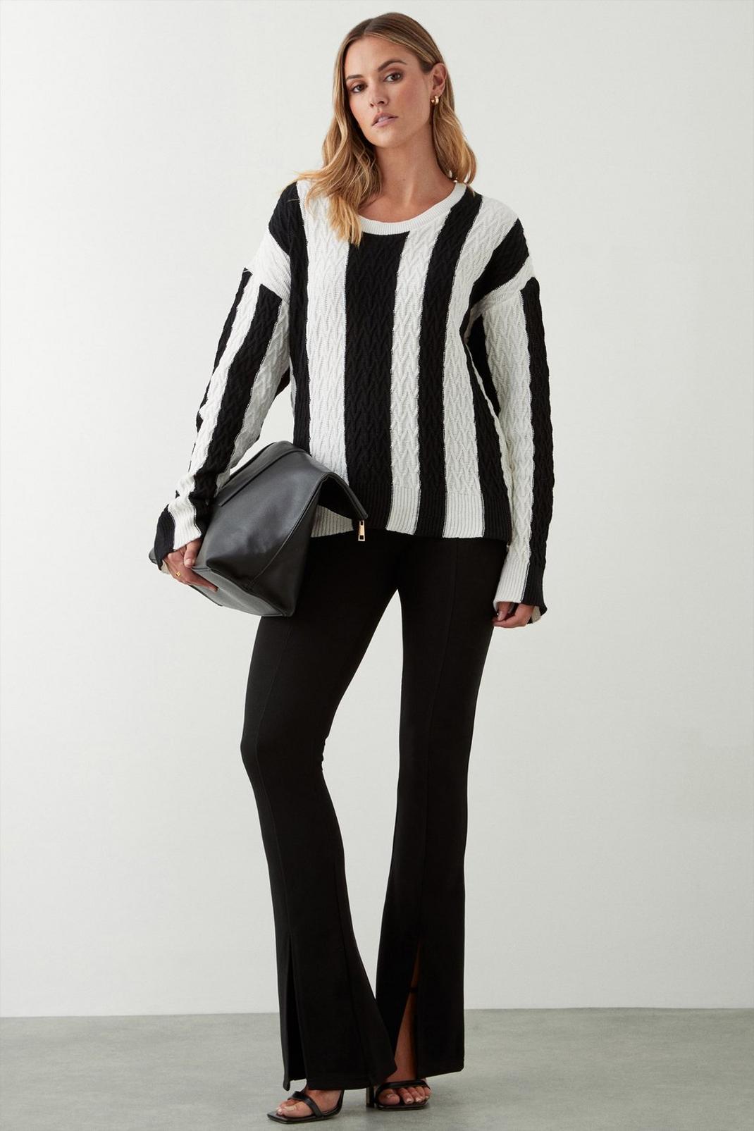 Mono Stripe Cable Knitted Jumper image number 1