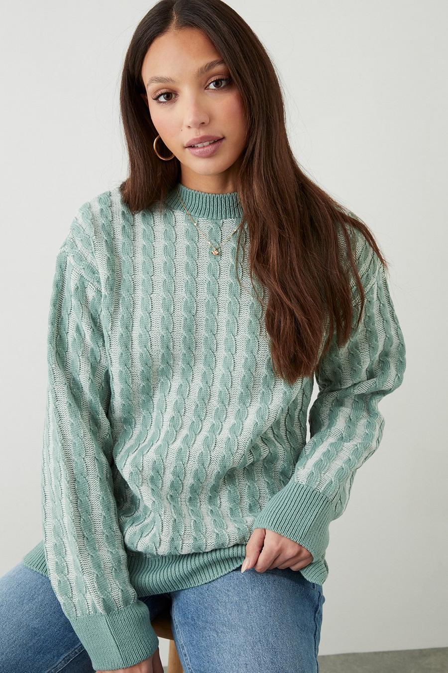 Tall Plaited Cable Jumper With Side Splits