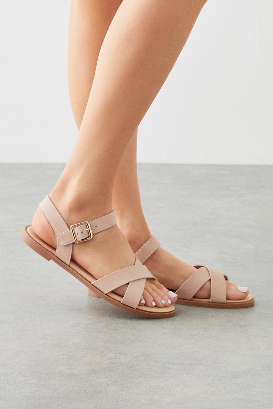 Wide Fit Florence Cross Strap Flat Sandals