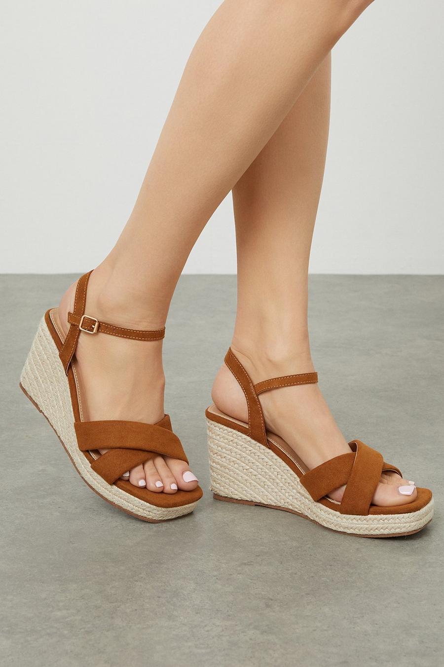 Wide Fit Rose Cross Strap Wedges