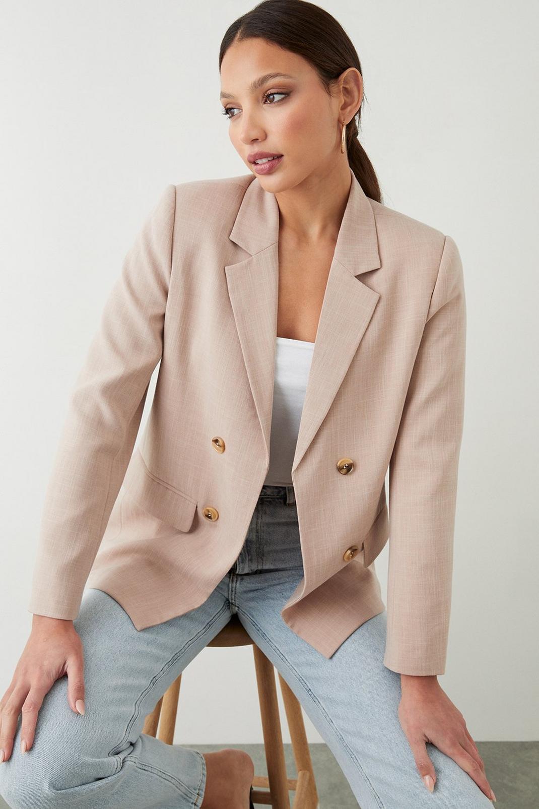 Blush Crosshatch Double Breasted Blazer image number 1