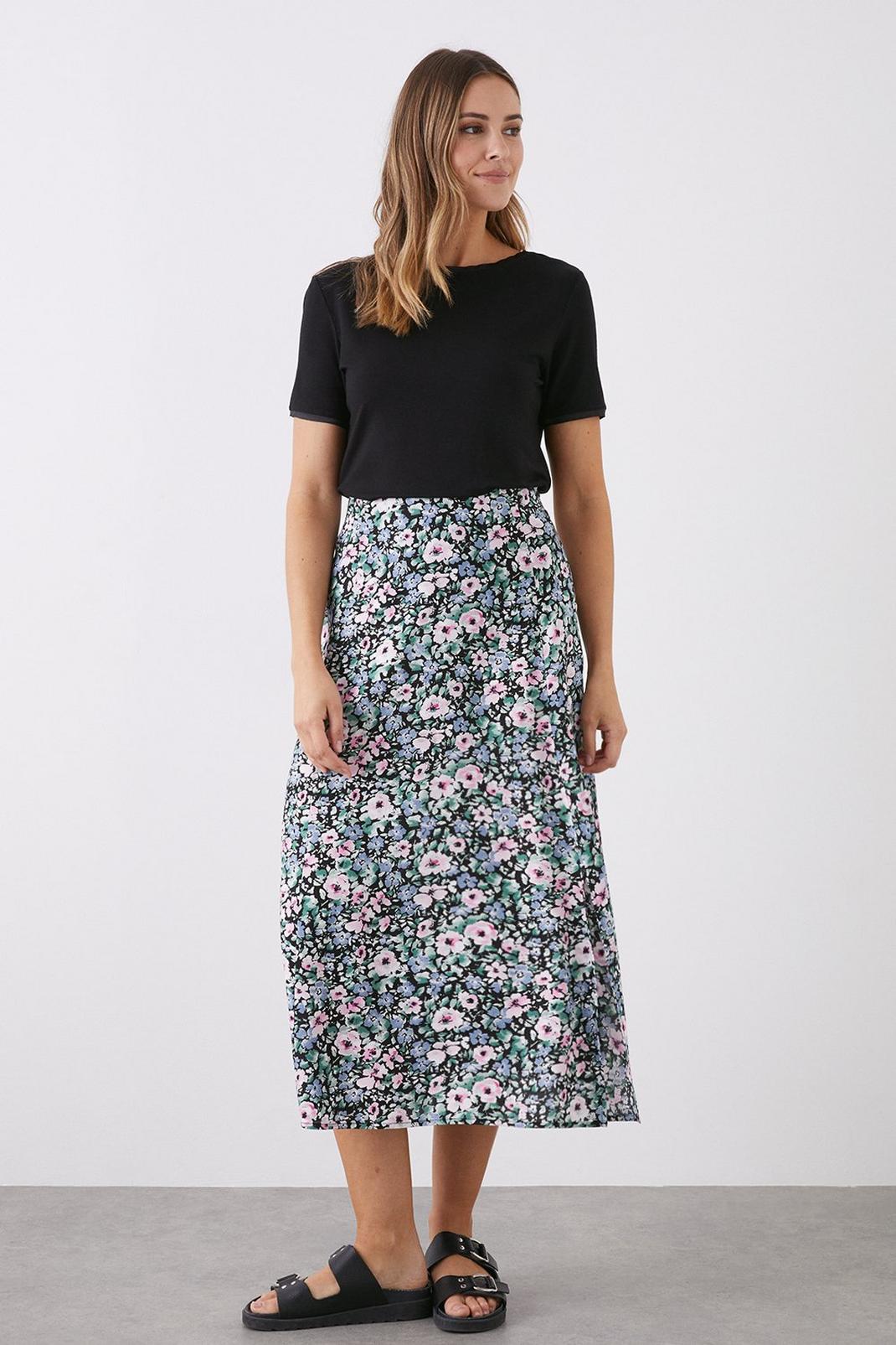 Multi Floral Split Midi Skirt image number 1