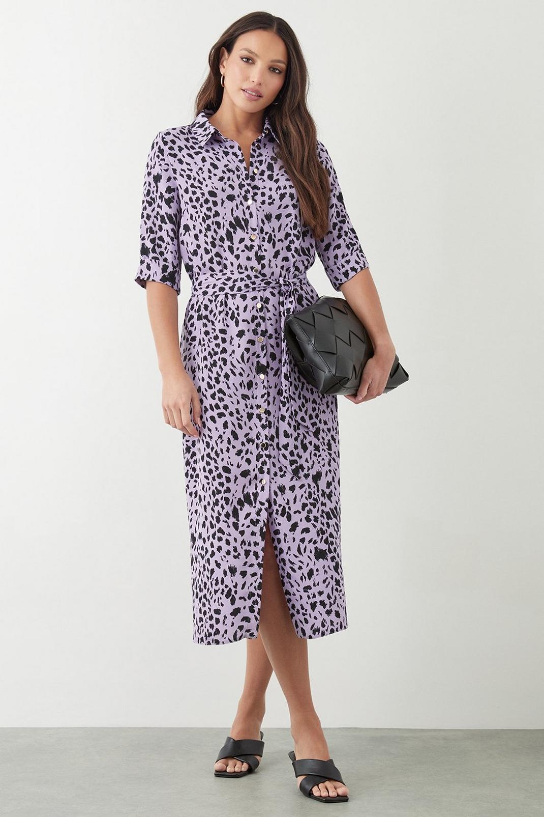 Lilac Printed Midi Shirt Dress image number 1