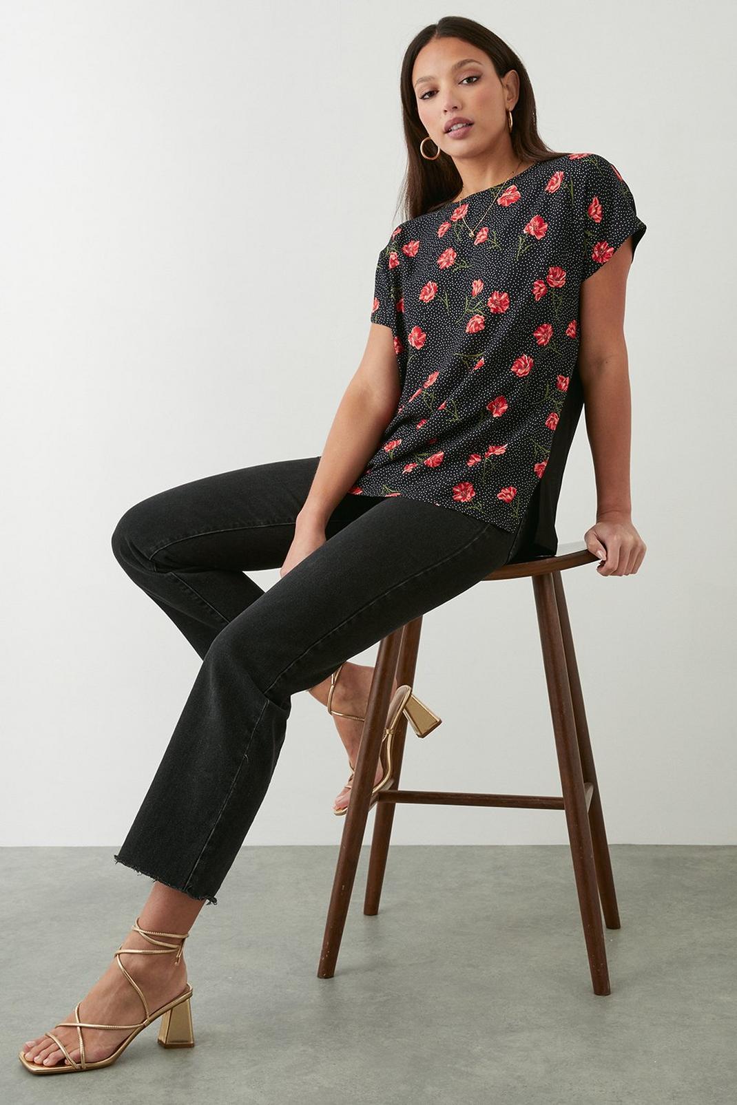 Multi Tall Floral Woven Front Printed Top image number 1