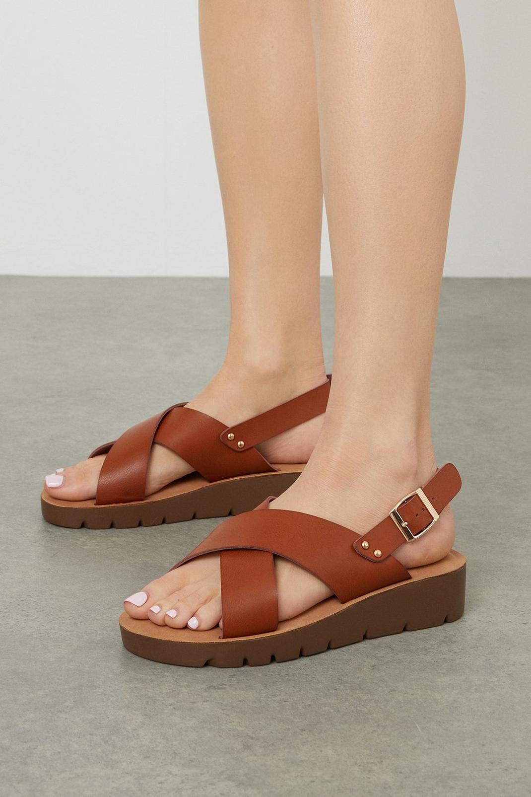 Tan Good For The Sole: Melissa Wide Fit Cross Strap Sandals image number 1