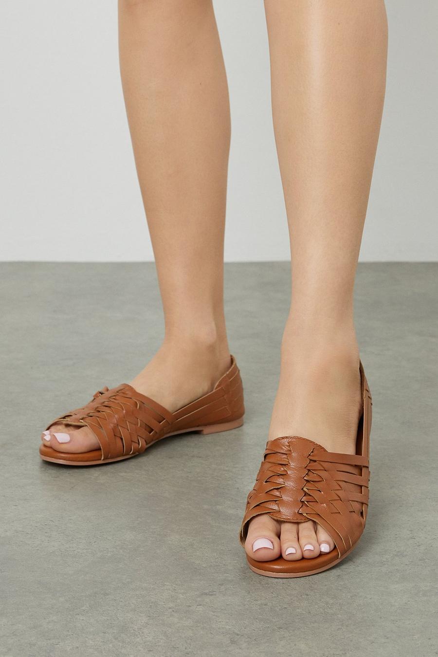 Extra Wide Fit Juniper Leather Woven Ballet Flats