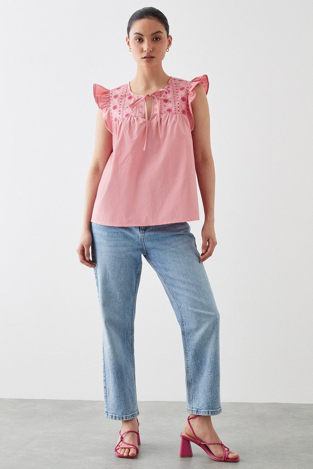 Petite Pink Embroidered Poplin Shell Blouse image number 1
