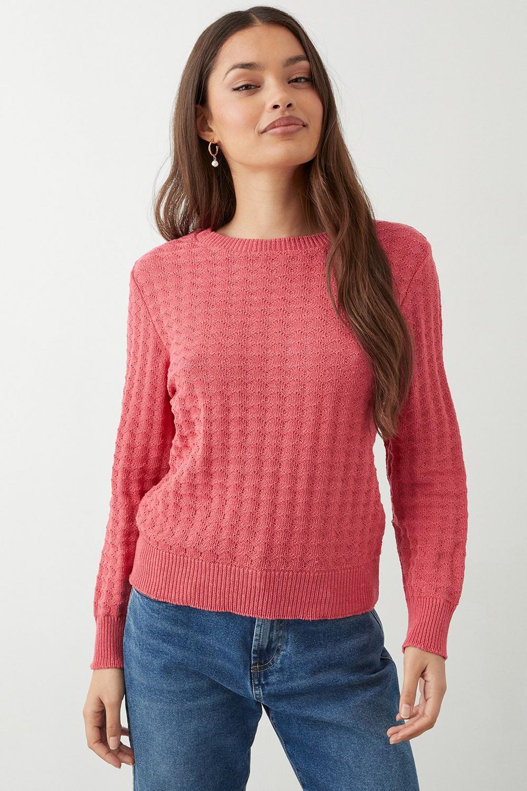 Rose Petite Stitch Detail Puff Sleeve Jumper image number 1