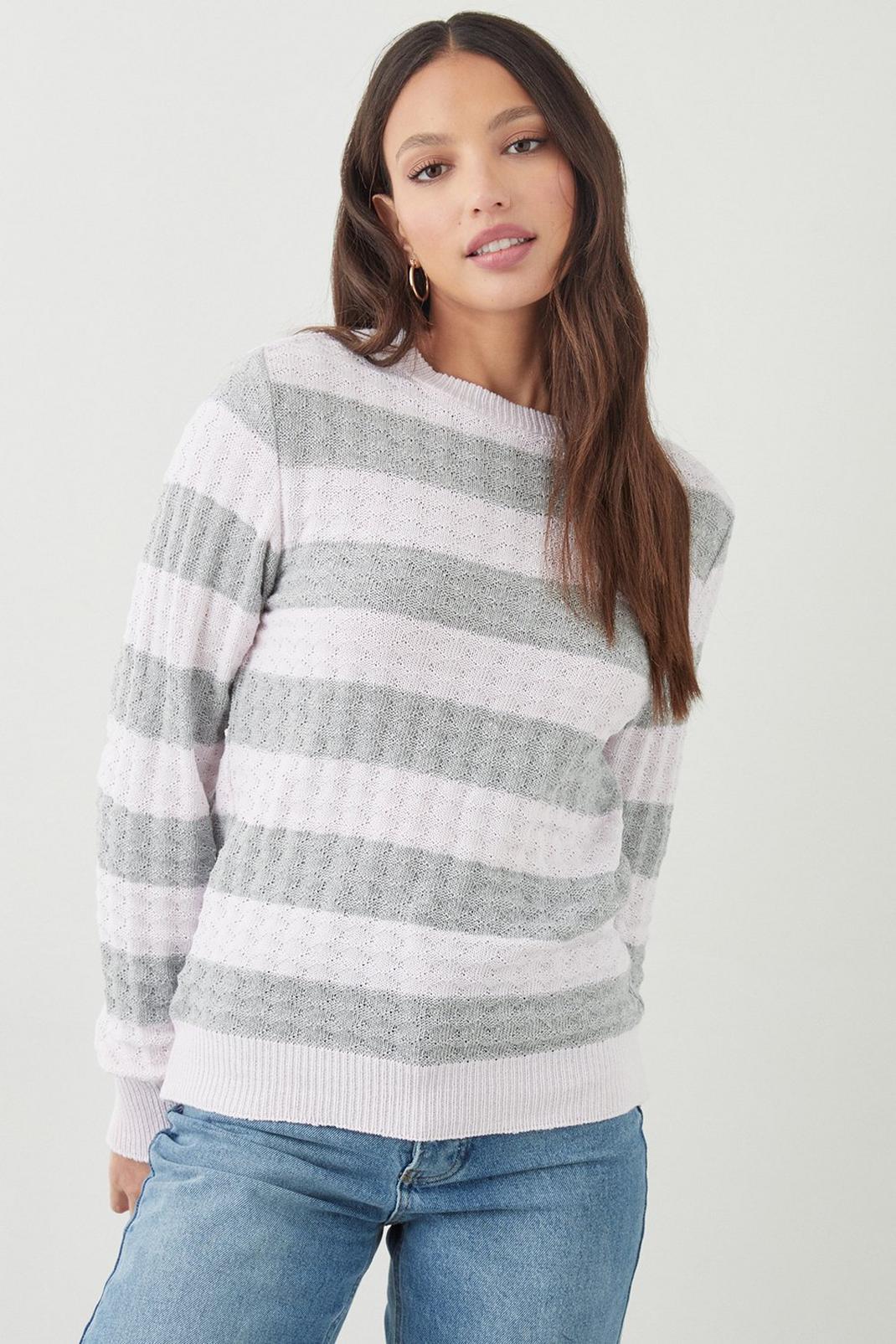 Pink Tall Stitch Stripe Detail Puff Sleeve Jumper image number 1