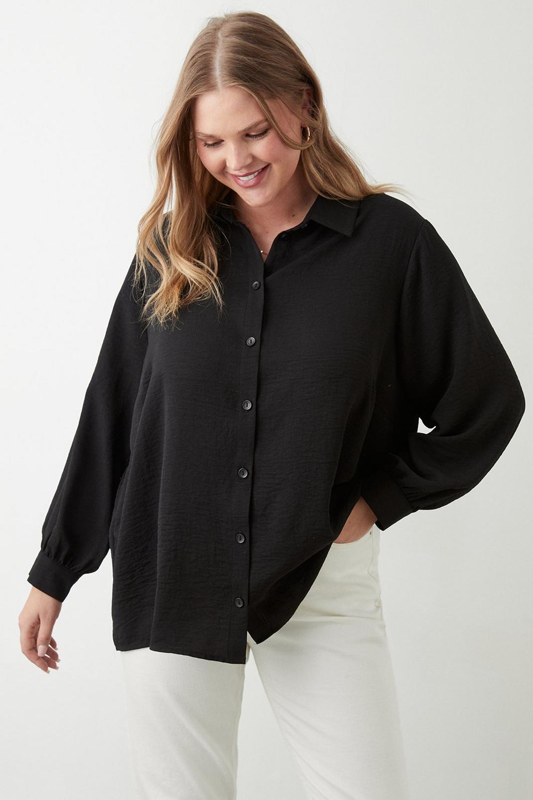 Black Curve Oversized Button Through Shirt image number 1