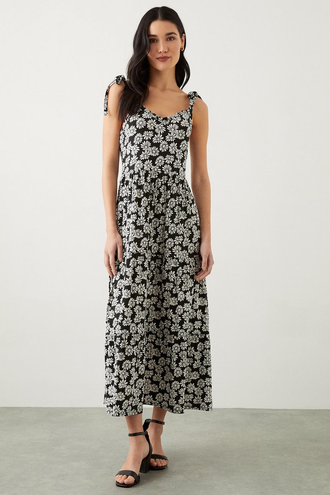 Petite Black Daisy Tiered Maxi Dress image number 1
