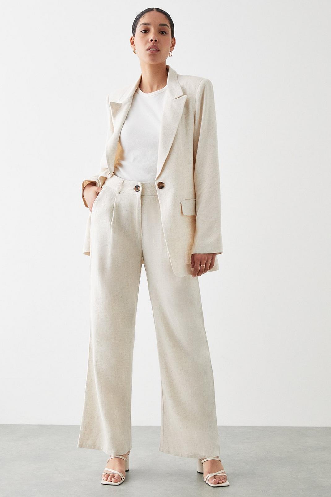 Stone Linen Blend Wide Leg Trousers image number 1