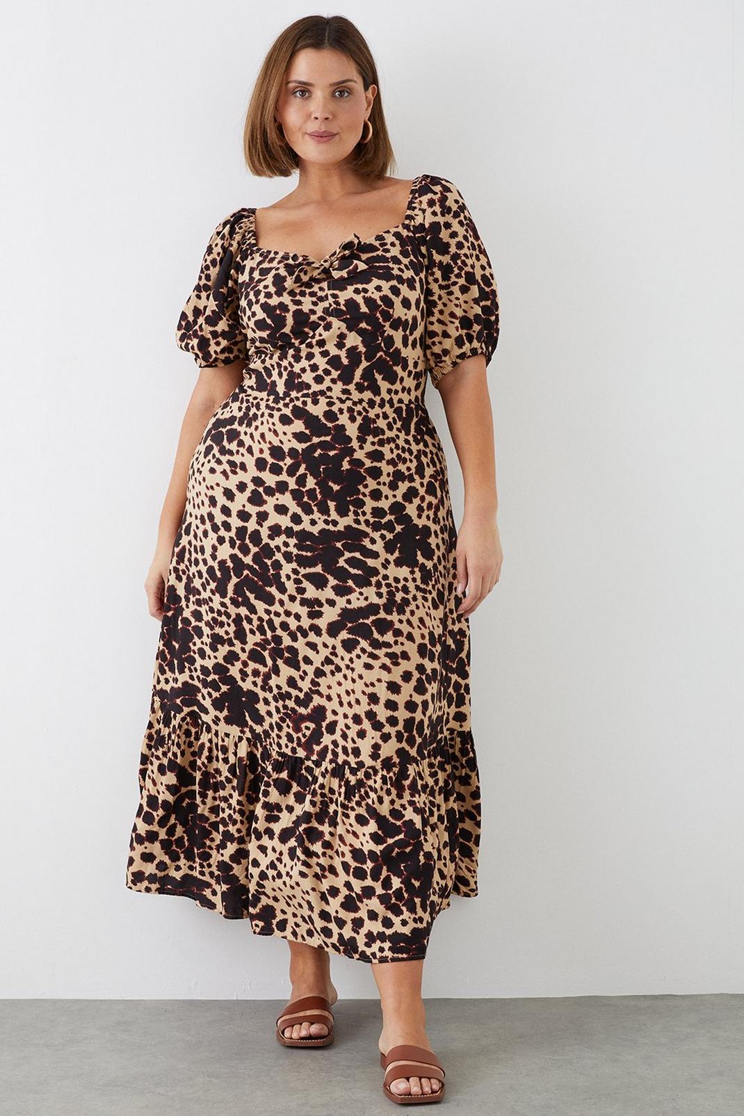 Black Curve Animal Tie Front Tiered Maxi Dress image number 1