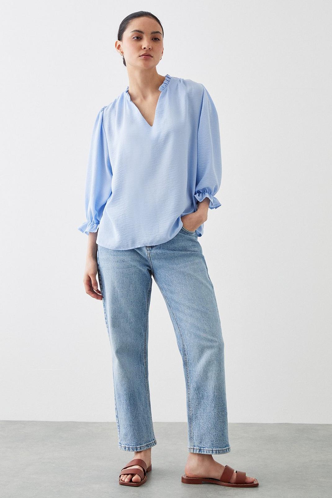 Pale blue Petite Frill Neck Overhead Shirt image number 1