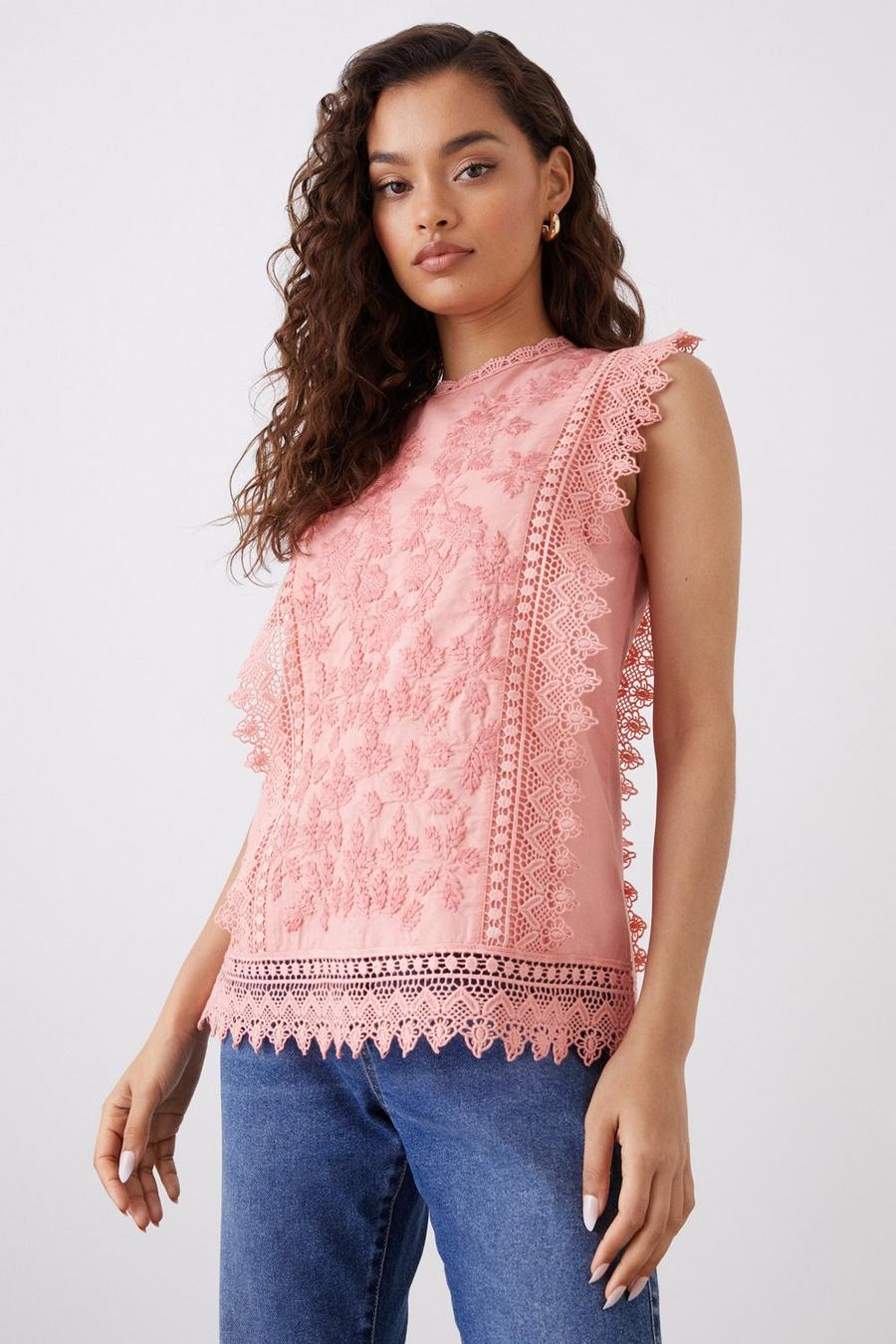 Petite Blush Embroidered Shell Top