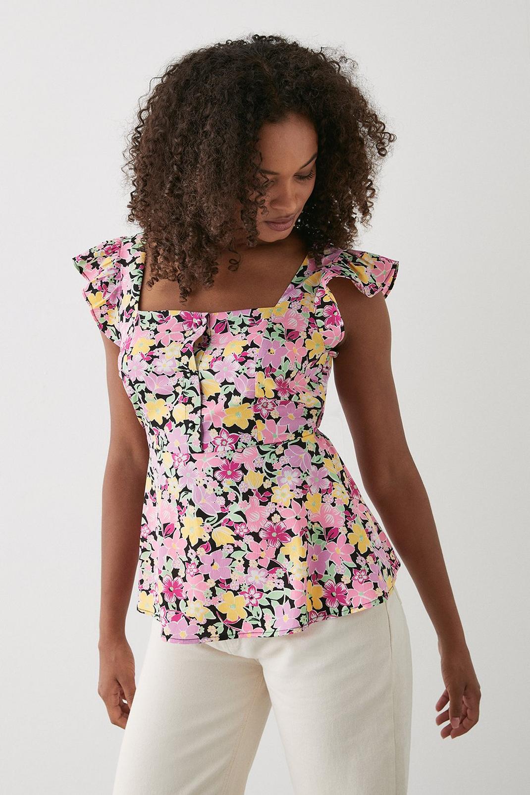 Pink Floral Button Through Cami Top image number 1