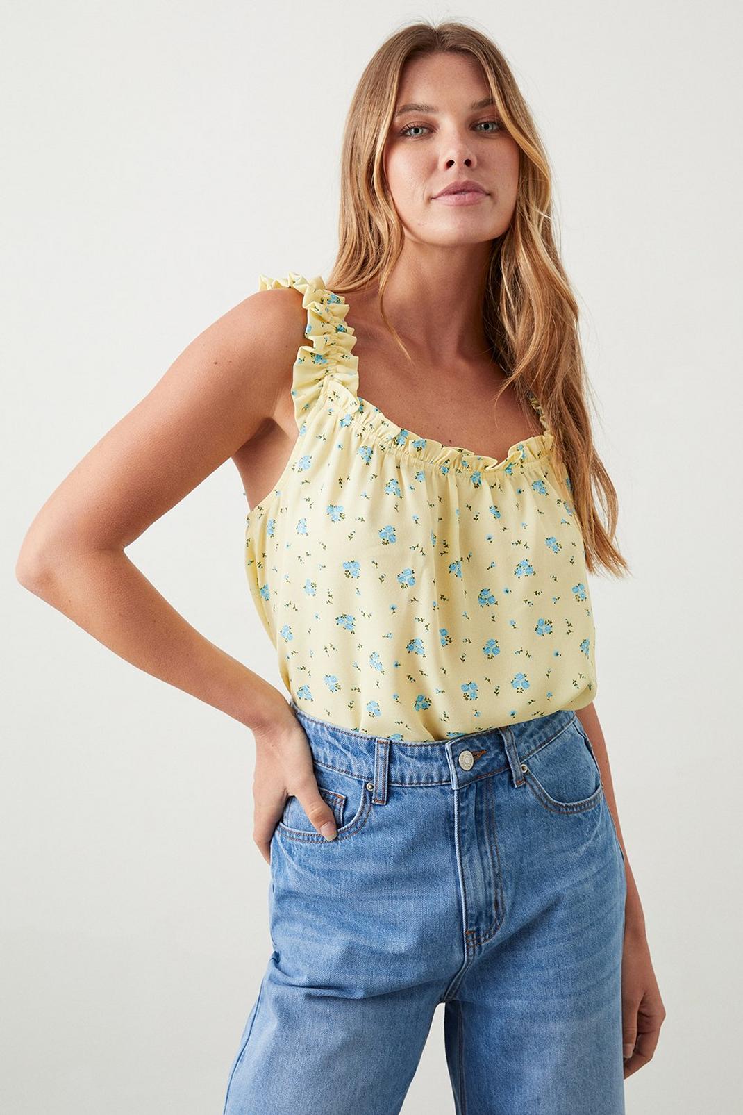 Yellow Ditsy Frill Strap Cami Top image number 1