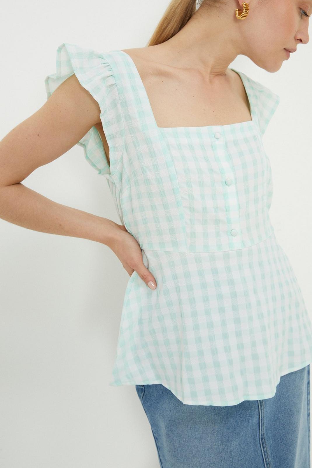 Green Gingham Button Through Cami Top image number 1