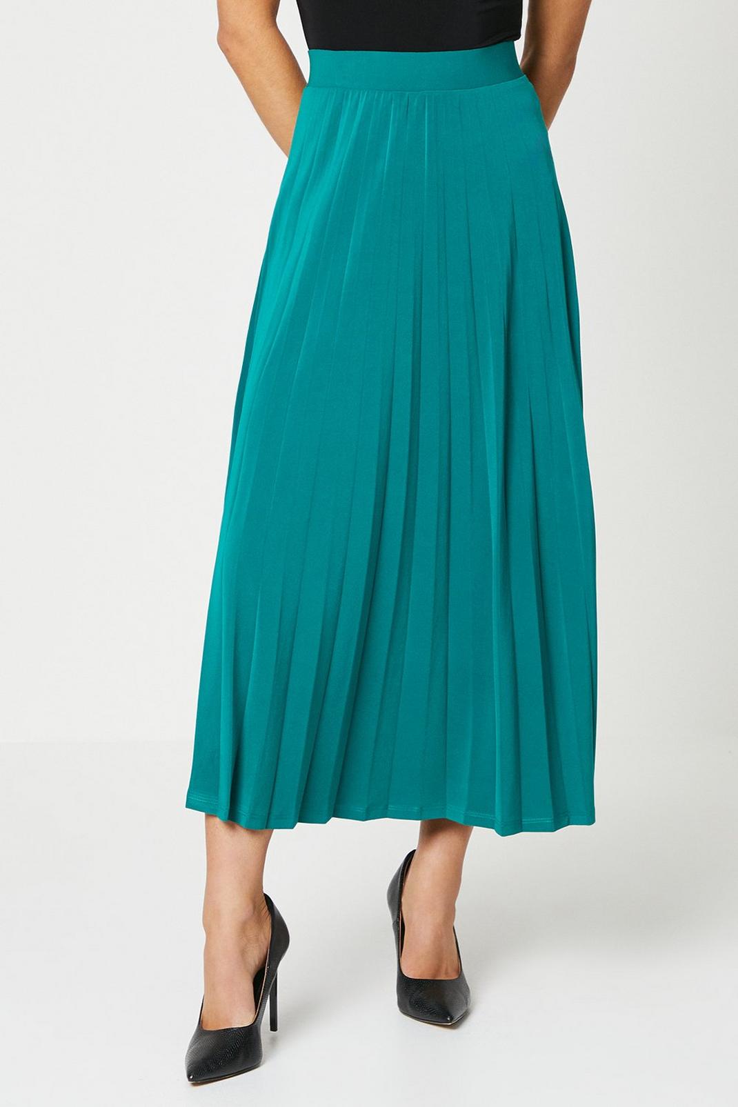 Green Pleated Midi Skirt image number 1