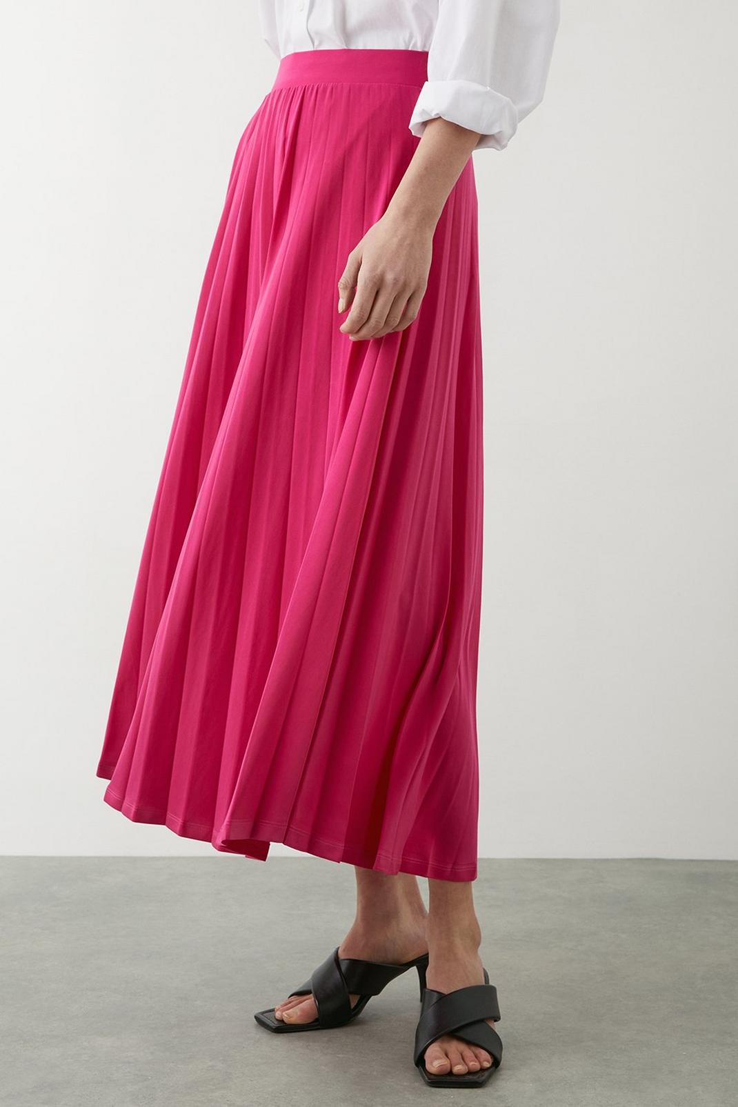Pink Pleated Midi Skirt image number 1