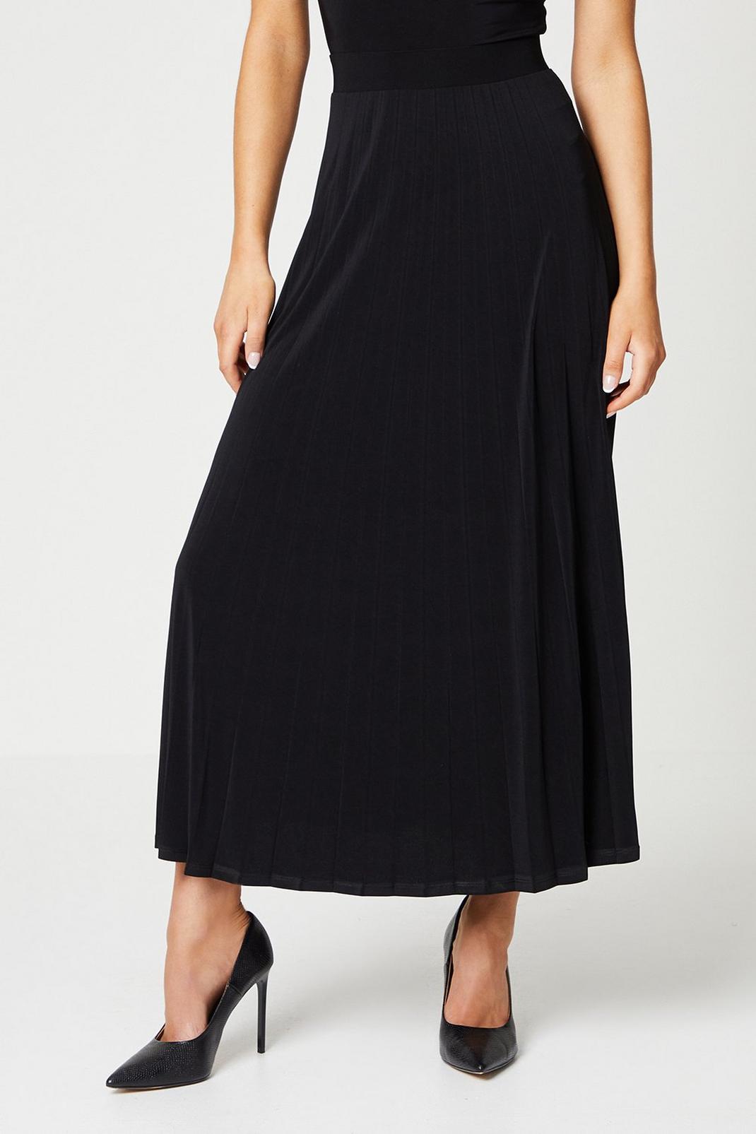 Black Pleated Midi Skirt image number 1