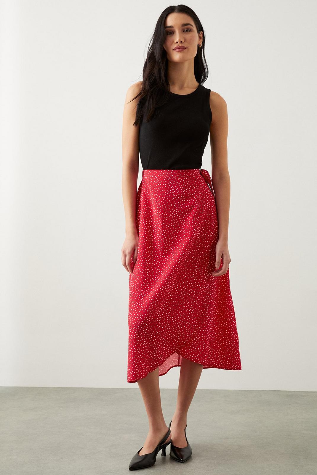 Red Wrap Midi Skirt image number 1