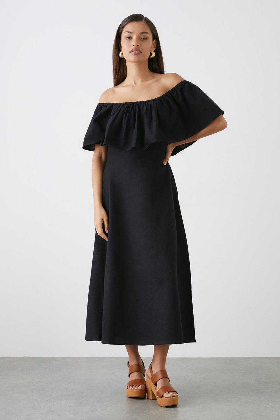 Petite Black Bardot Midi Dress