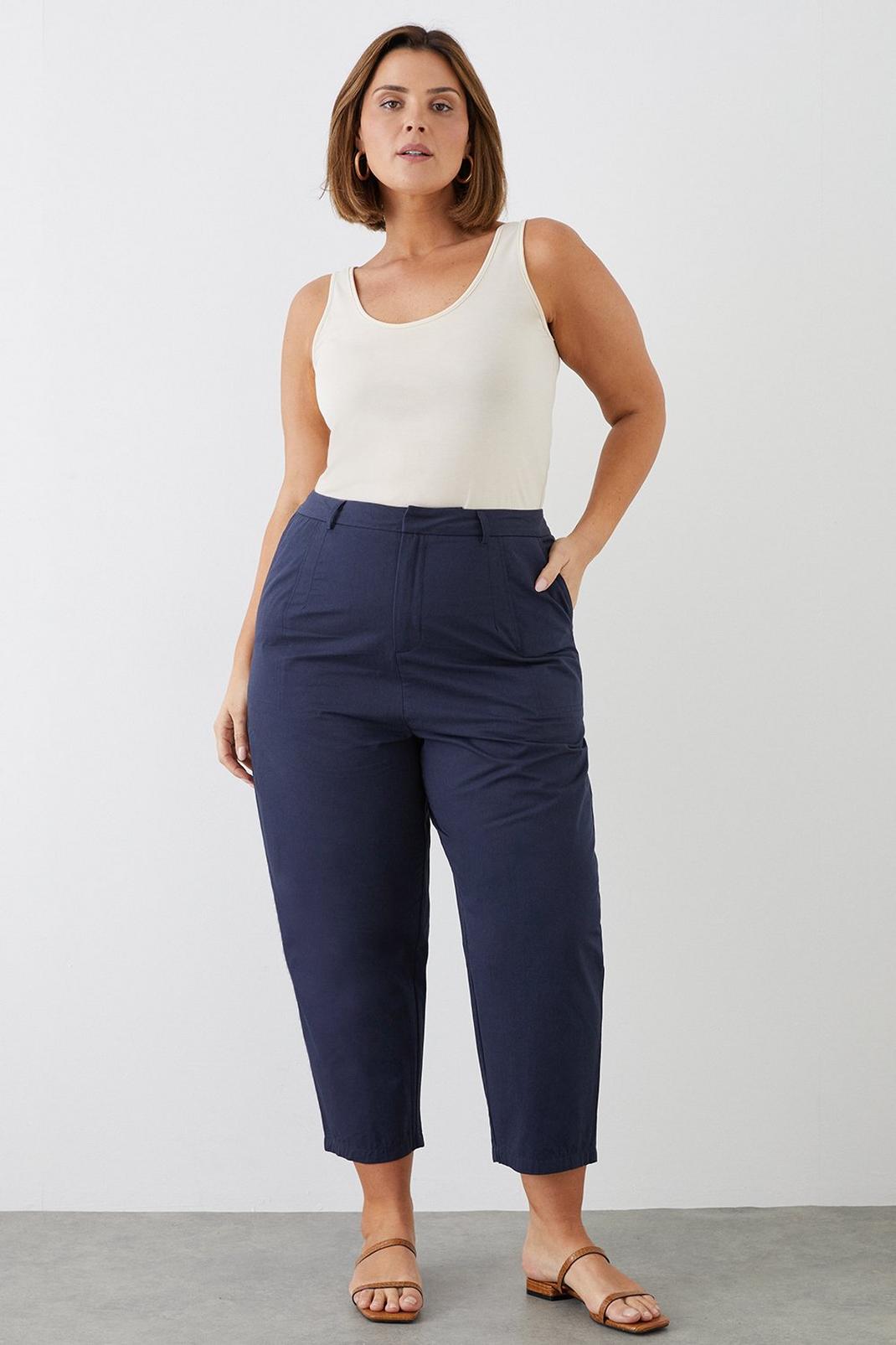 Navy Curve Cotton Crop Trousers image number 1