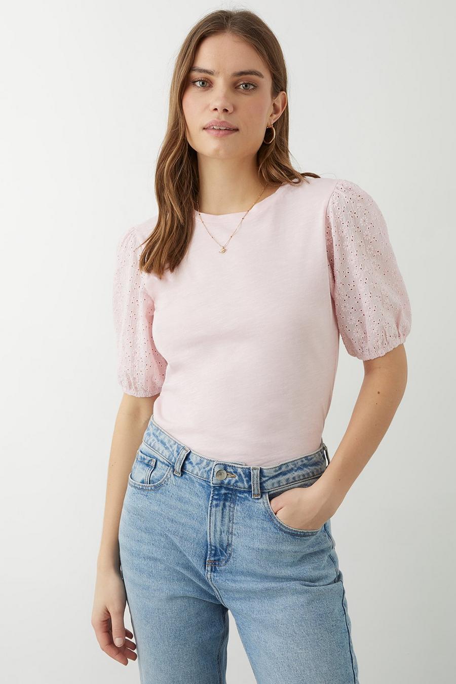Cotton Broderie Sleeve Top