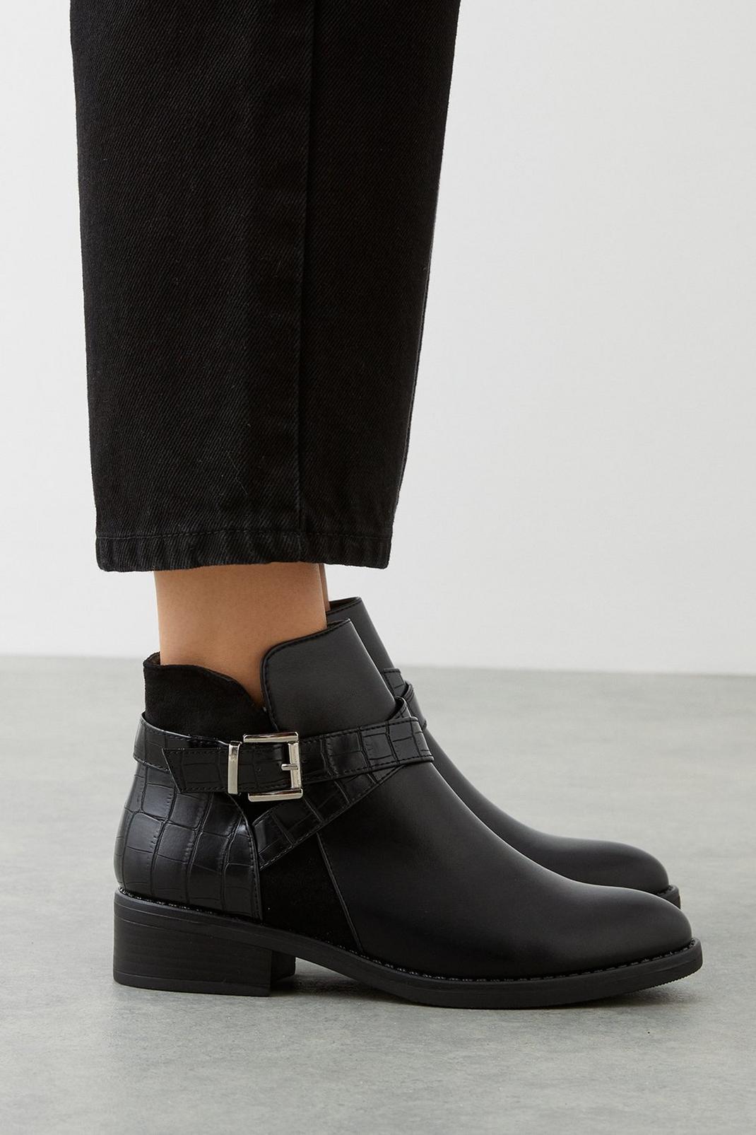 Black Annie Flat Ankle Boots image number 1