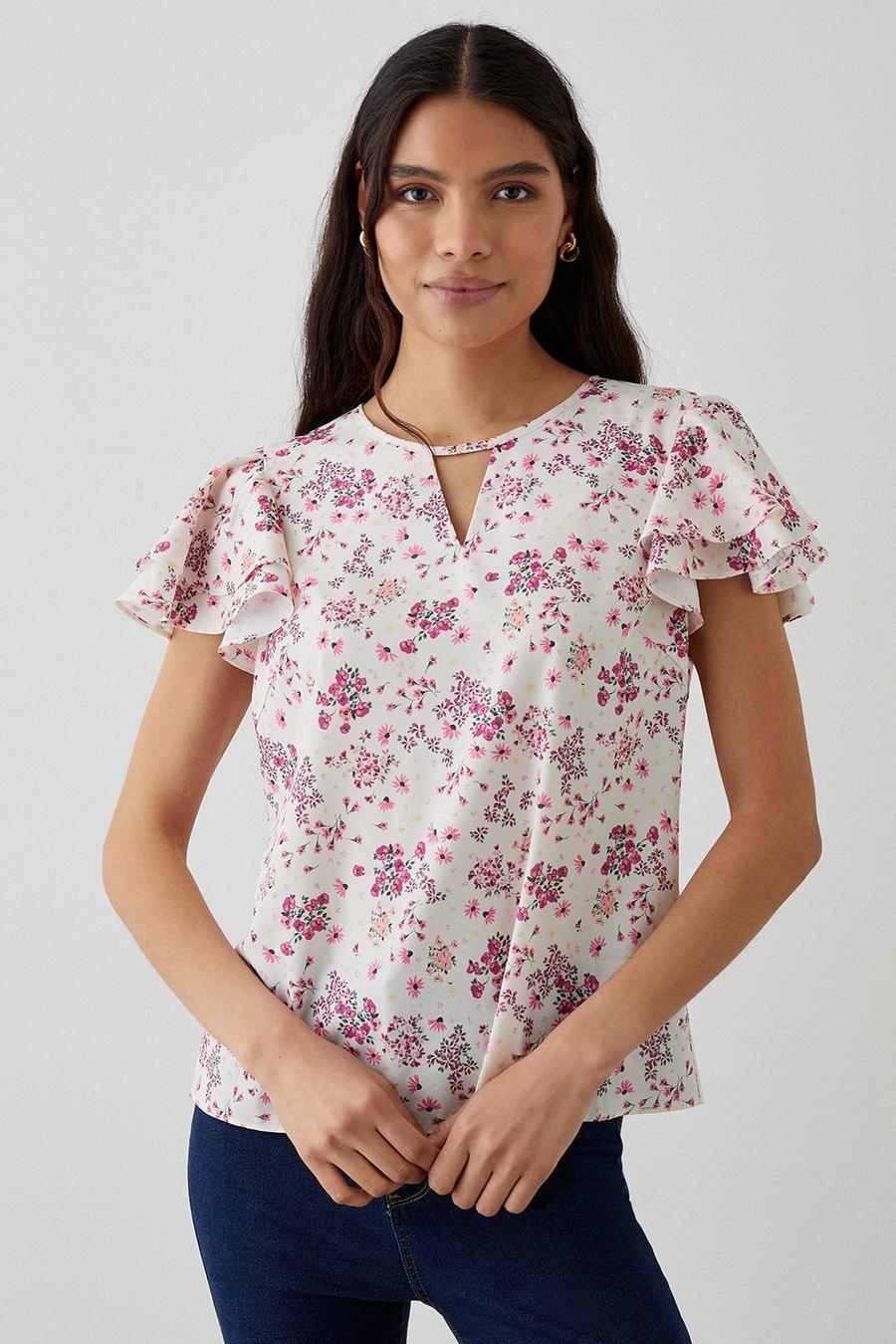 Floral Double Frill Sleeve Blouse