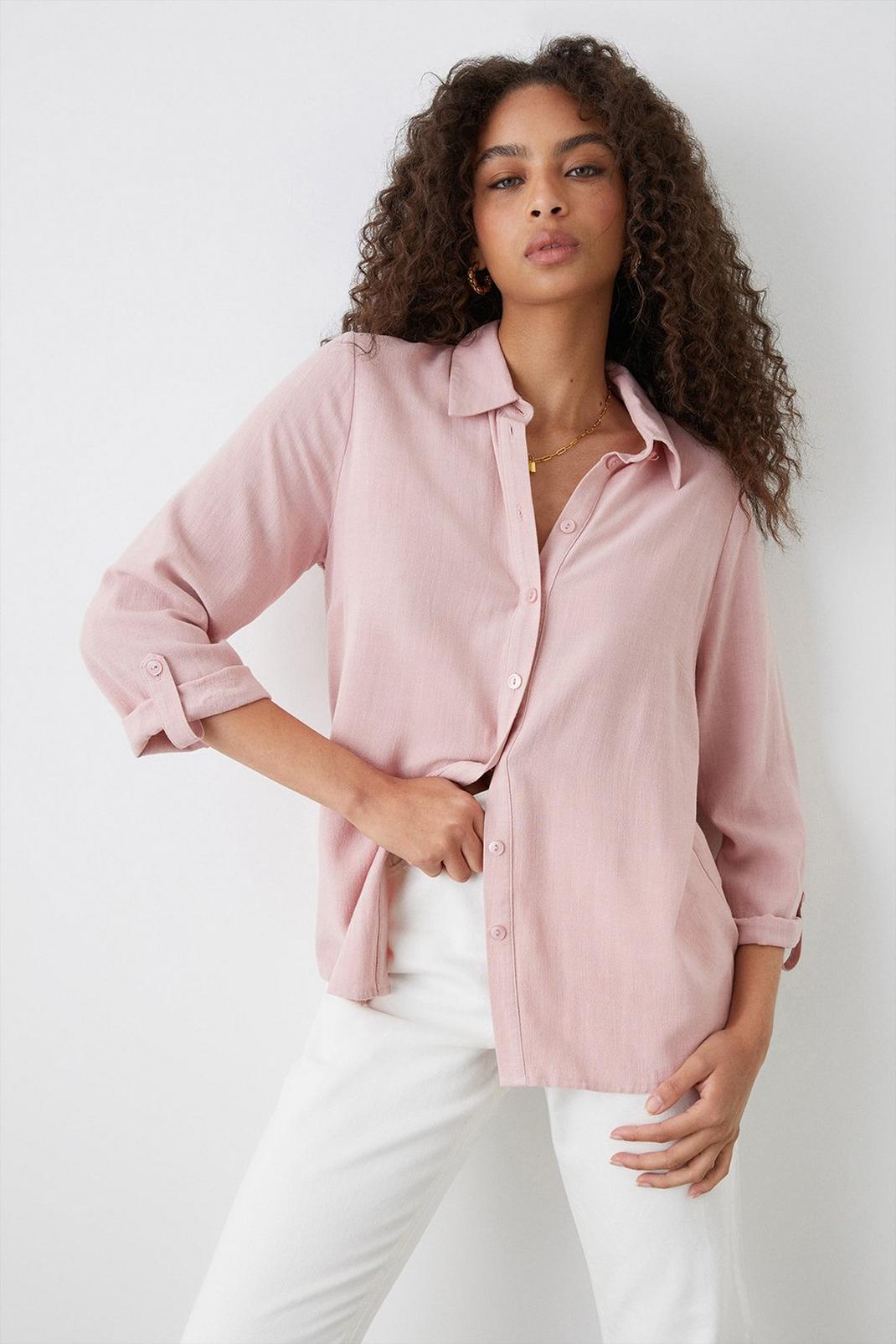 Soft pink Roll Sleeve Linen Mix Shirt image number 1
