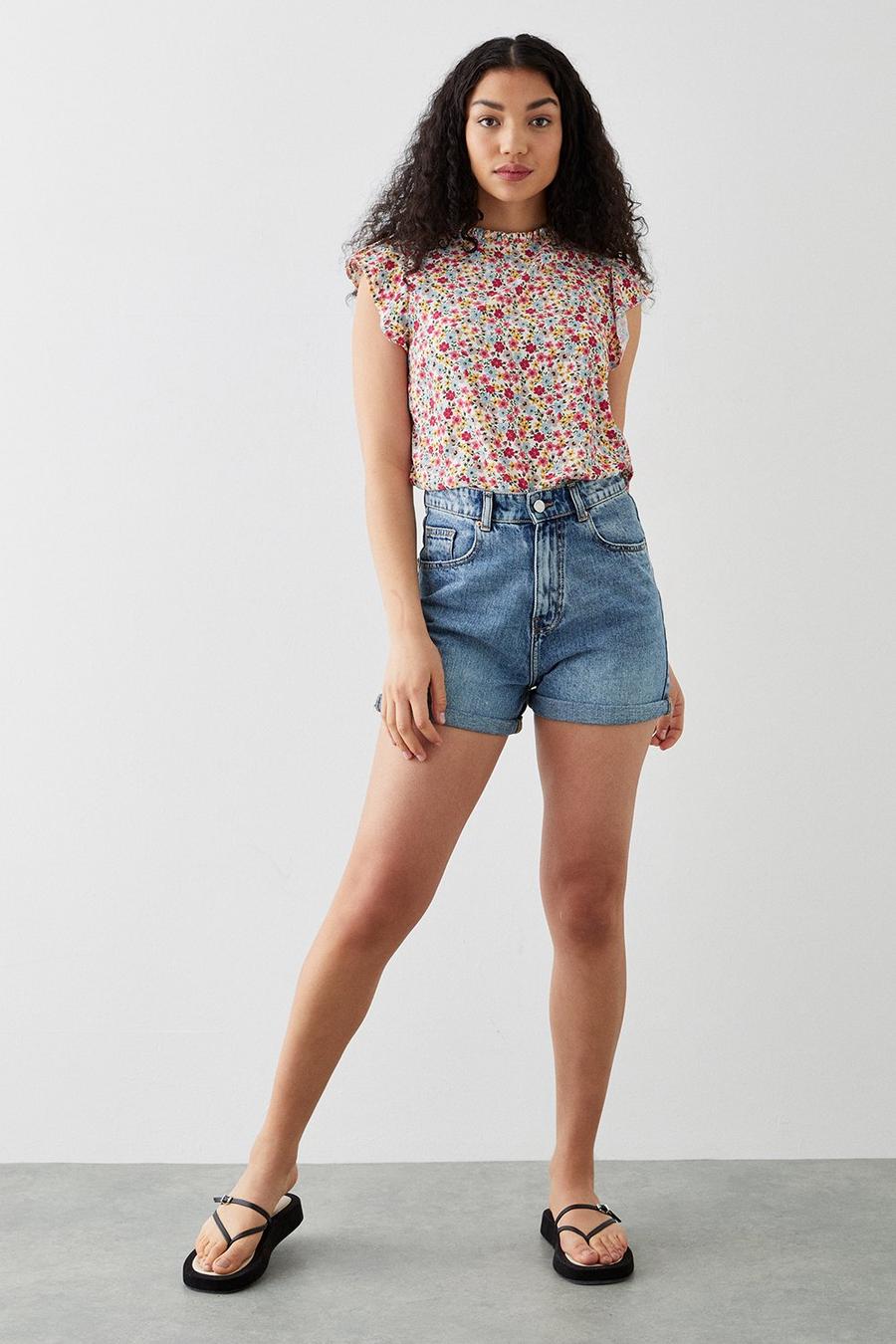 Ditsy Floral Frill Neck Shell Blouse