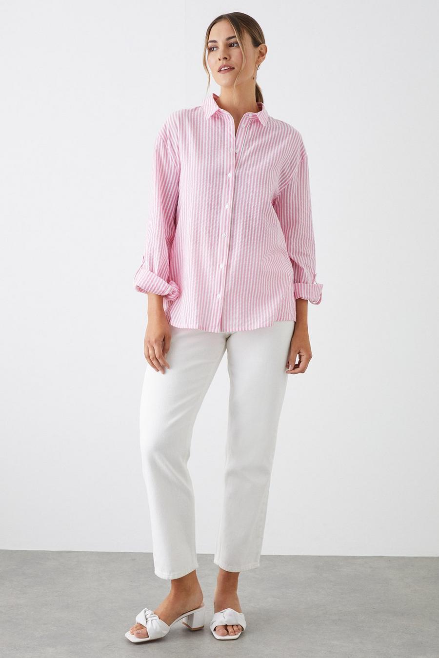 Pink Stripe Roll Sleeve Shirt