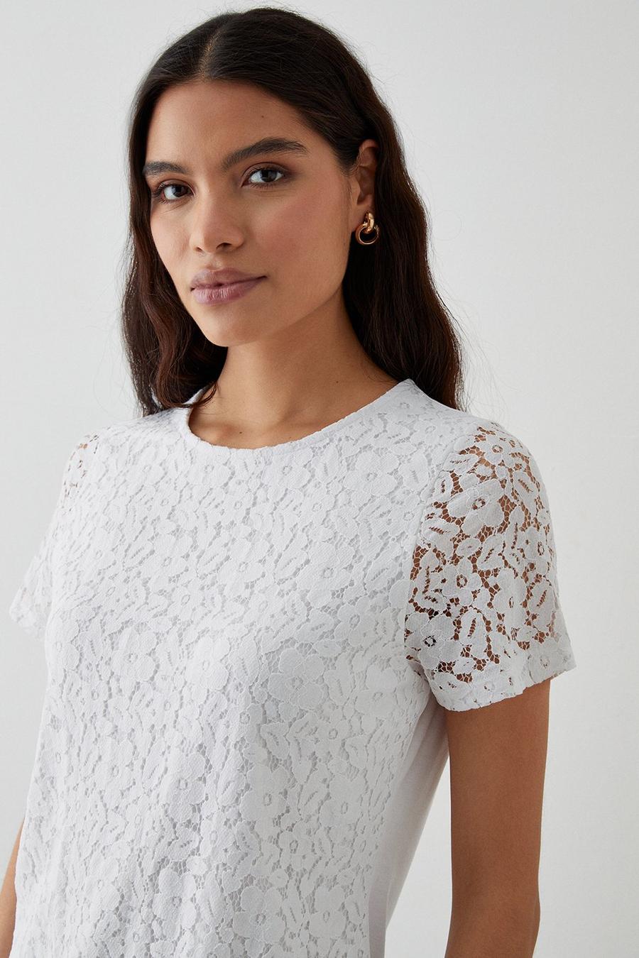 Lace Front Short Sleeve Top