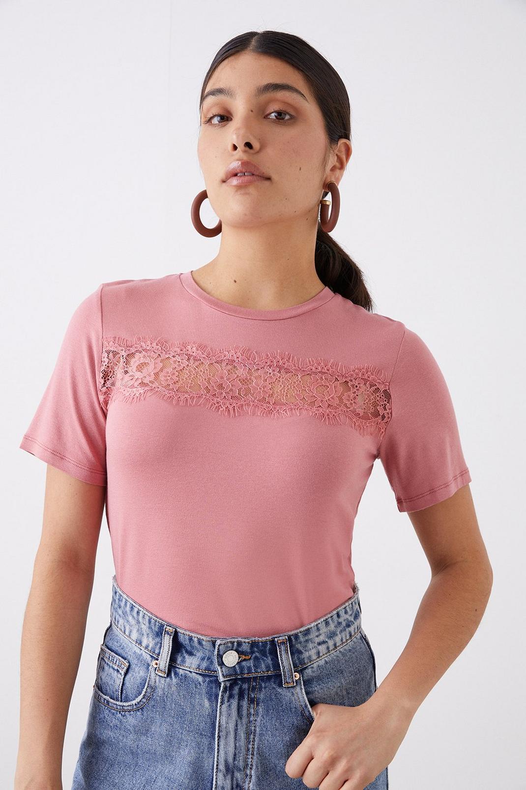 Blush Petite Lace Front Short Sleeve Top image number 1