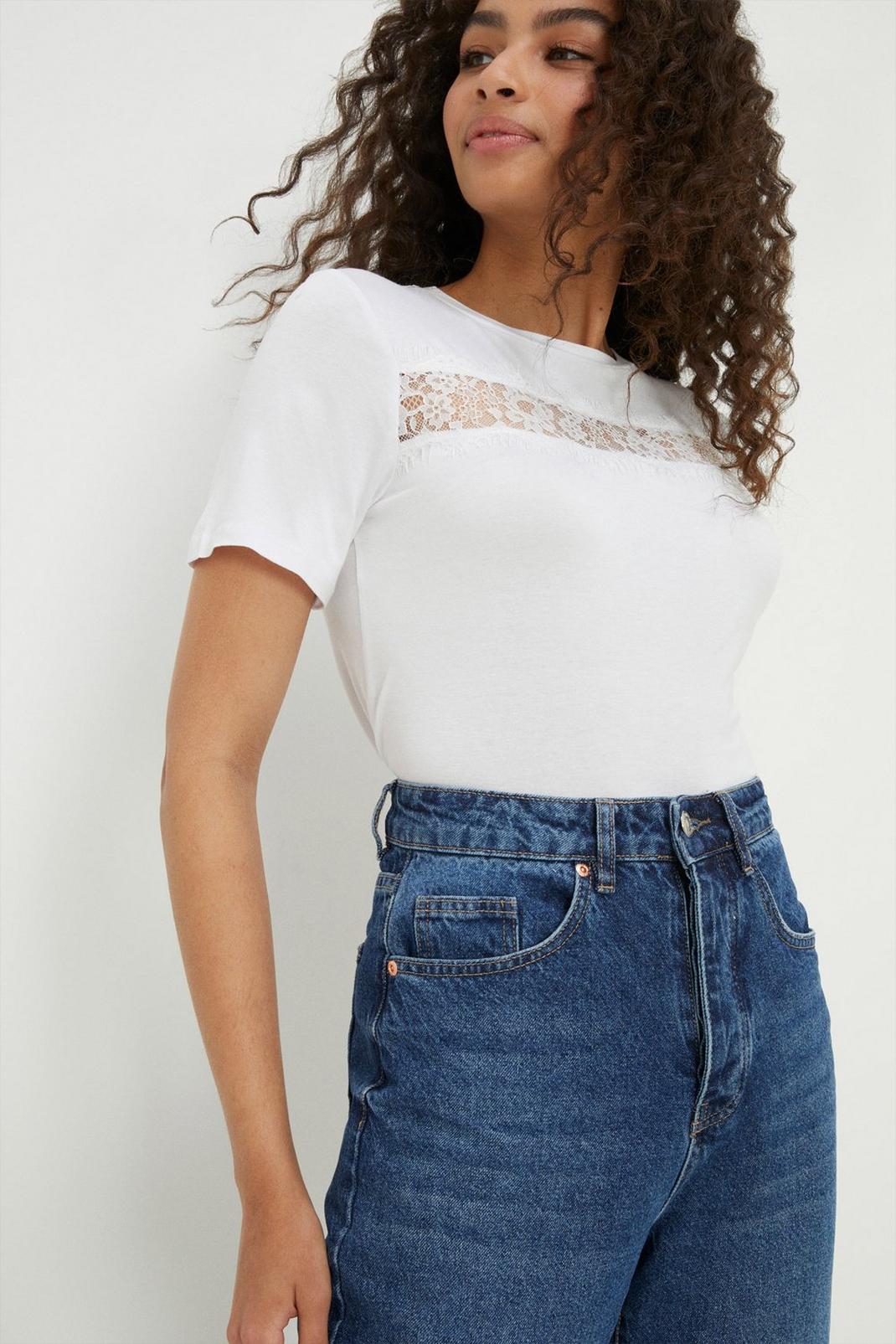White Lace Insert T-Shirt image number 1